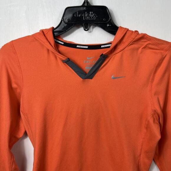 Nike running orange dri-fit kangaroo pocket athletic top. Sz S - Picture 3 of 10